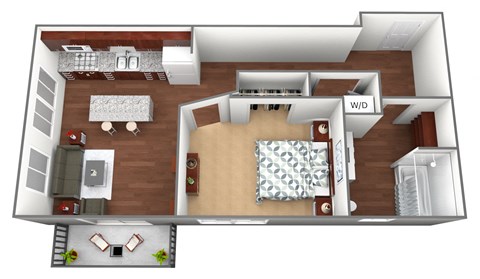 Floor plan for 1 bed, 1 bath, 649 sqft